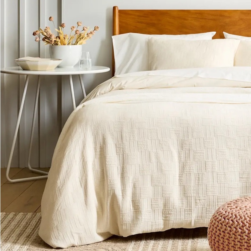 NWT Quince Checkered Matelasse Twin Duvet Cover Set in Undyed - Picture 7 of 7